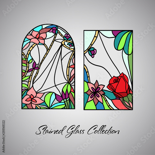 Floral bright stained glass decorative pattern colored mosaic