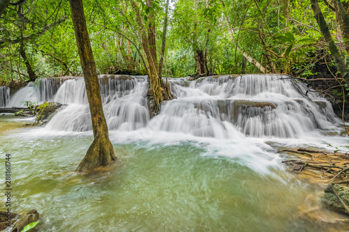 Huai Mae Khamin Waterfalls in Tropical Rainforest at Kanchanaburi Province  Thailand