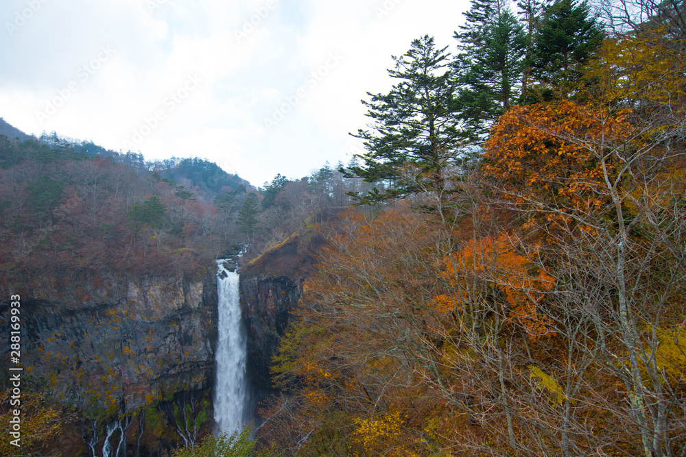 Kegon water Falls from Chuzenji lake in autumm season  at Nikko, Japan.