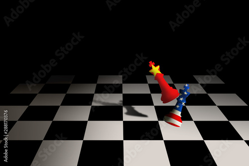 Business Competition Concept : USA and China chess pieces fighting on chessboard.