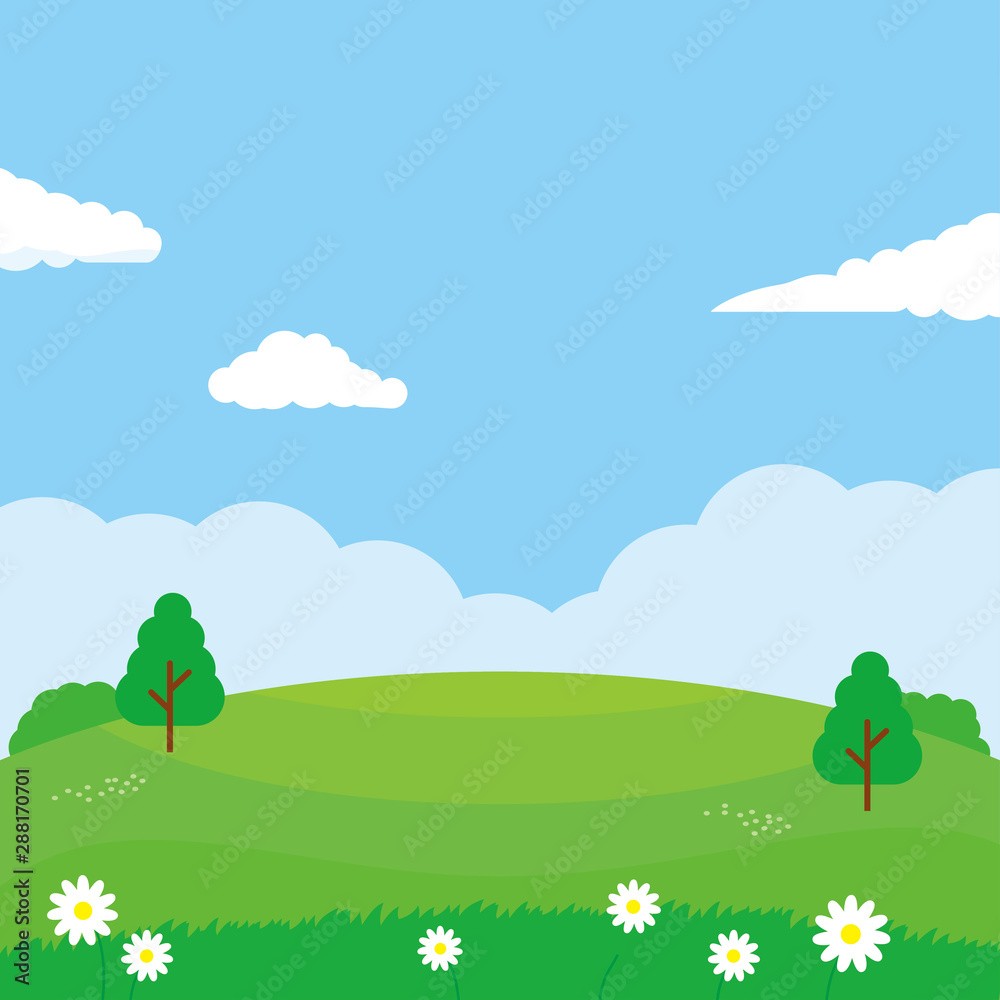 Nature landscape vector illustration. Field cartoon illustration suitable for kids theme background Stock Vector | Adobe Stock Nature landscape vector illustration. Field cartoon illustration suitable for kids theme background Stock Vector | Adobe Stock