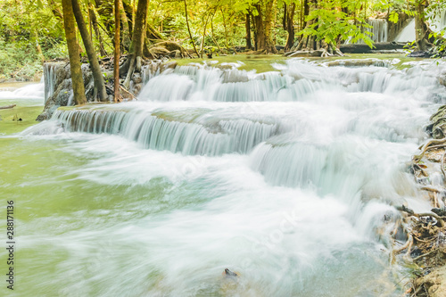 Huai Mae Khamin Waterfalls in Tropical Rainforest at Kanchanaburi Province, Thailand