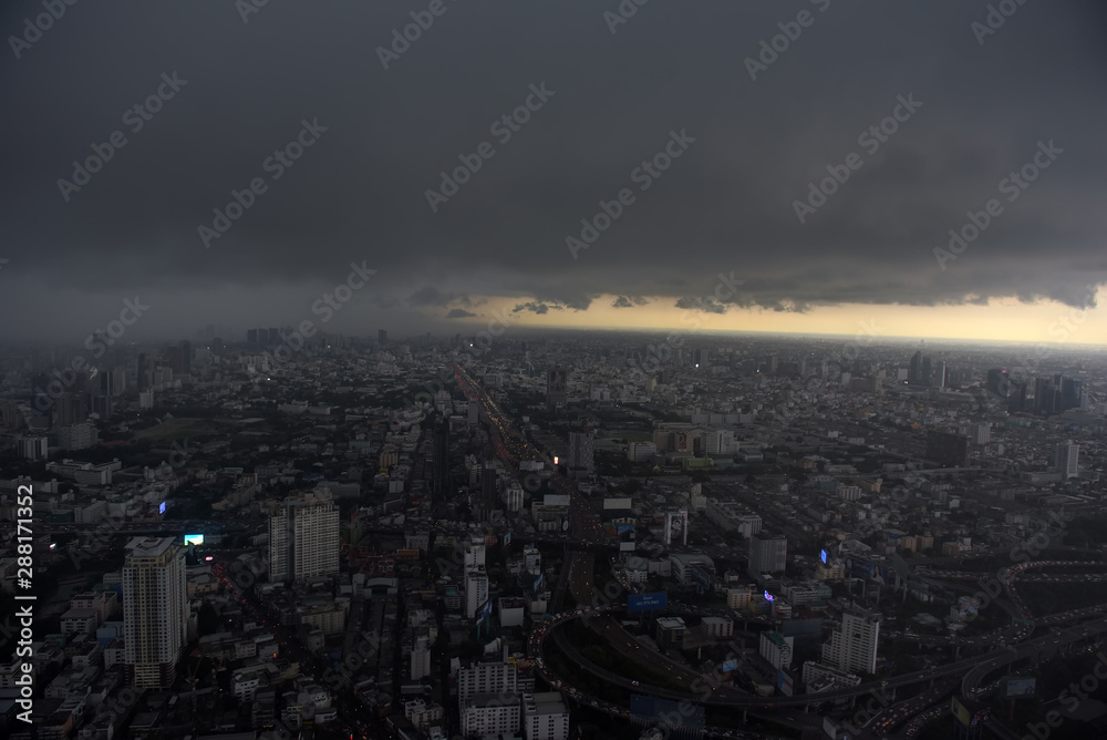 View from Bangkok sky  of the city and the sky before the rain - obrazy, fototapety, plakaty 