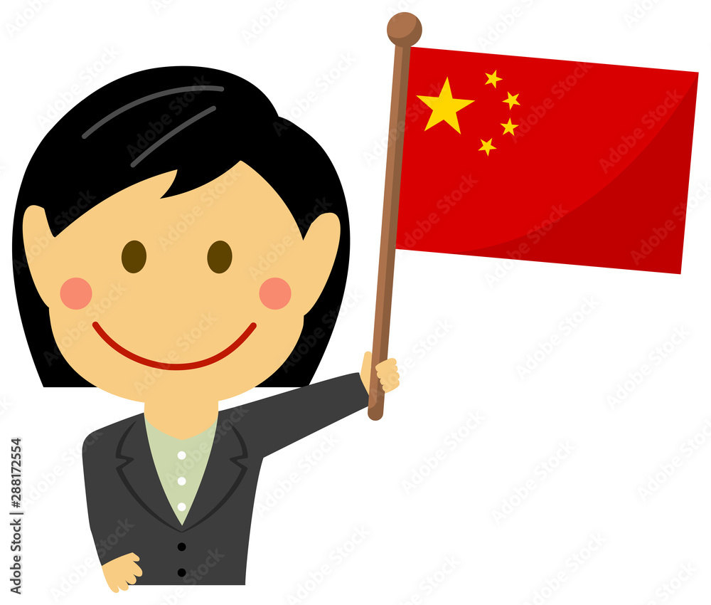 Cartoon business woman with national flags /China. Flat vector illustration. Cartoon business woman with national flags /China. Flat vector illustration.