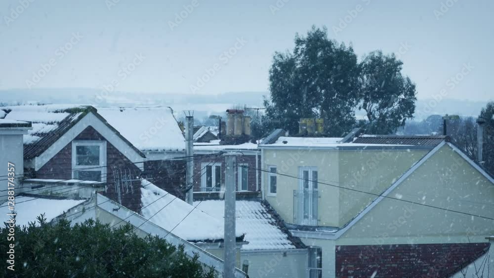 Windy Snowfall On Houses With Birds Flying Around Windy Snowfall On Houses With Birds Flying Around