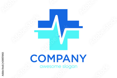 Free Download cross health sign with heartbeat concept, medical logo template, healthcare icon vector - GFXLoad