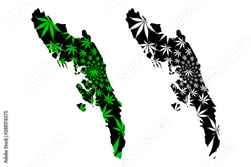 Rakhine State (Administrative divisions of Myanmar, Republic of the Union of Myanmar, Burma) map is designed cannabis leaf green and black, Arakan State map made of marijuana (marihuana,THC) foliage.. photo