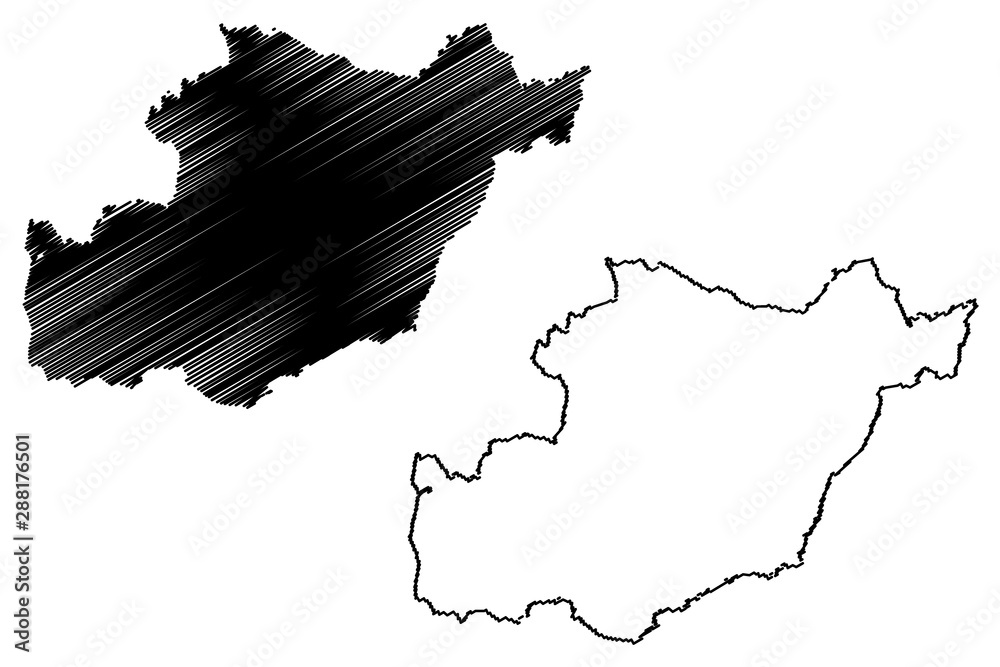 Beja District (Portuguese Republic, Portugal) map vector illustration, scribble sketch Beja map