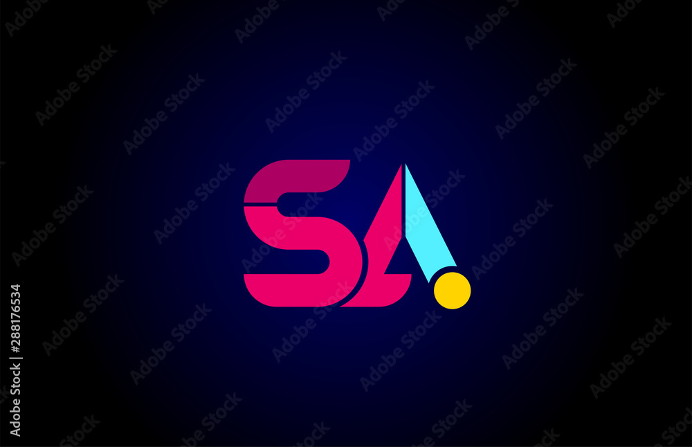 pink blue alphabet letter SA S A combination for company logo Stock ...