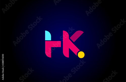 pink blue alphabet letter HK H K combination for company logo