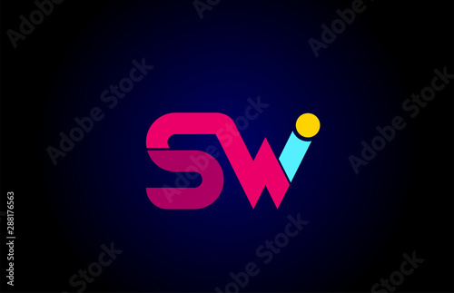 pink blue alphabet letter SW S W combination for company logo