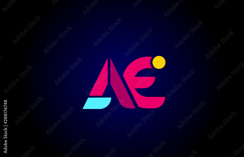 pink blue alphabet letter AE A E combination for company logo Stock ...