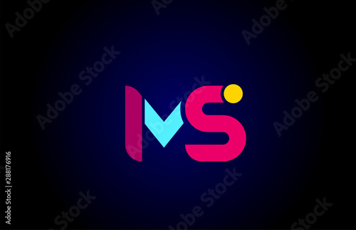 pink blue alphabet letter MS M S combination for company logo