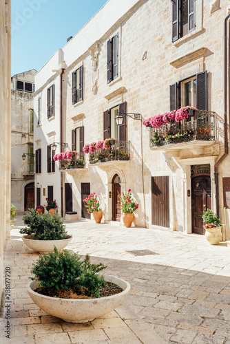 Foreshortening, alleys, houses in the historic center of Conversano, Puglia Italy.