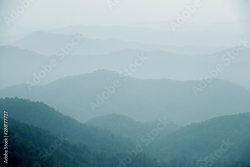 Foggy Hills Background Samoeng Forest near Chiang Mai