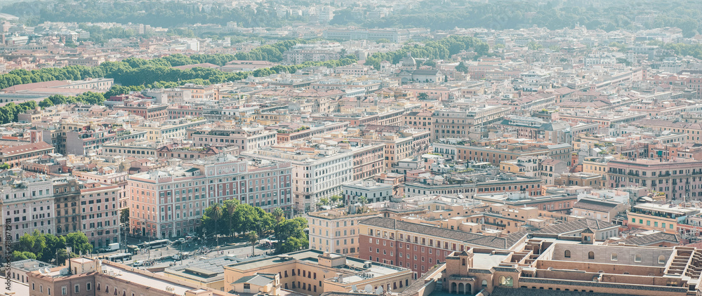 View on Rome, Italy. Panorama of Rome from Saint Peter's basilica. Banner.