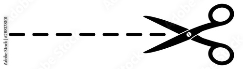 gz458 GrafikZeichnung - german: Schere Symbol mit Schnittlinien / Strichlinie - english: scissors with cut lines icon. dash line. close-up - simple template isolated on white background - xxl g8506