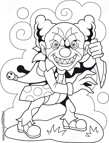 cartoon scary clown monster coloring book funny illustration