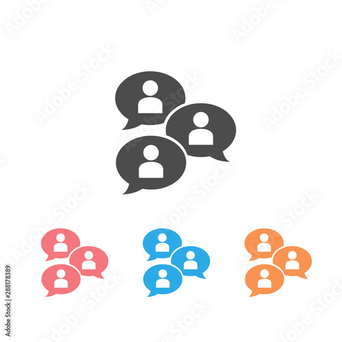 Group chat bubbles or forum discussion with multiple people chatting flat vector icon set for apps