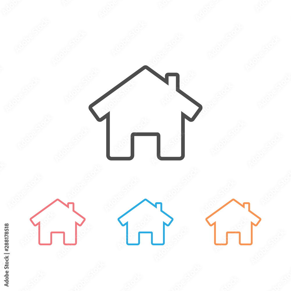 House line icon set with door, outline design House line icon set with door, outline design