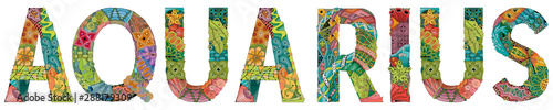 Word Aquarius. Vector zentangle object for decoration