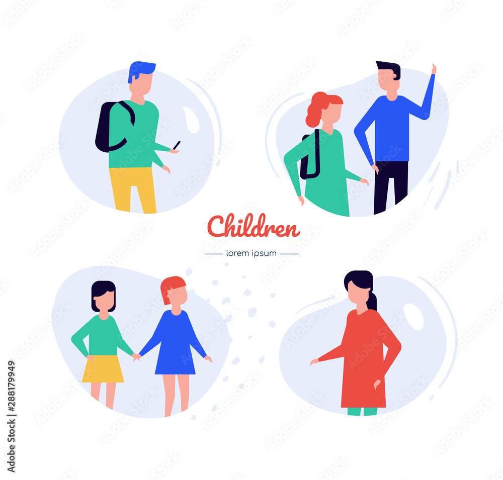 Children - flat design style vector characters set