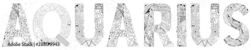 Word Aquarius. Vector zentangle object for decoration