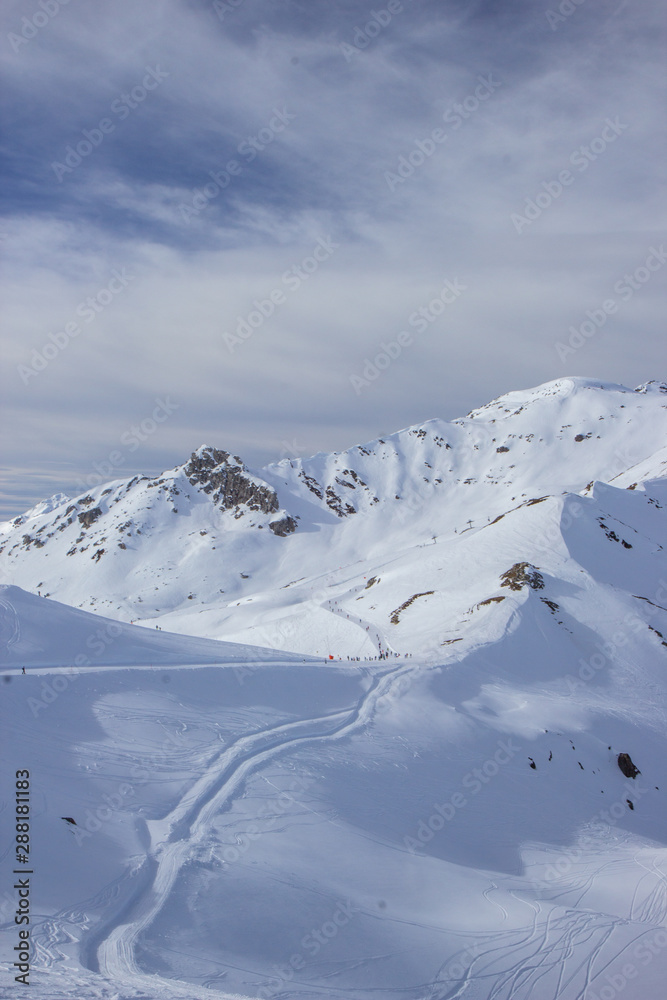 view of Mayrhofen ski resort in winter time, Austria