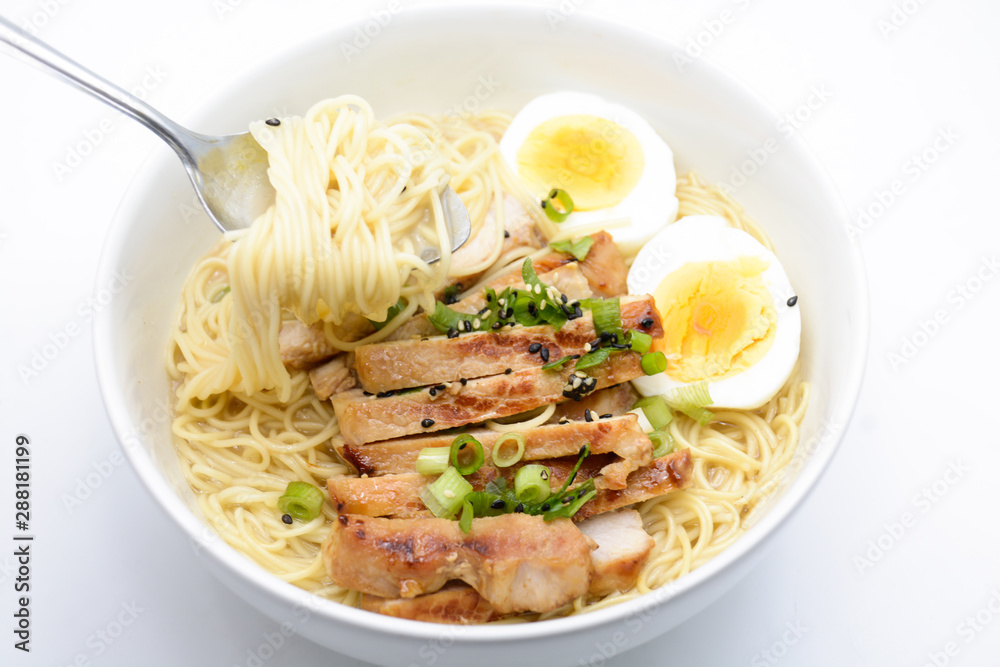 Miso Ramen with egg and pork, homemade Japanese food Miso Ramen with egg and pork, homemade Japanese food