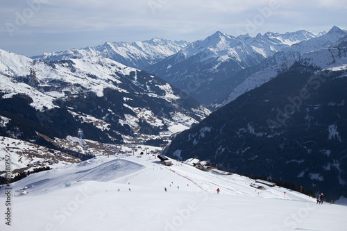 view of Mayrhofen ski resort in winter time, Austria