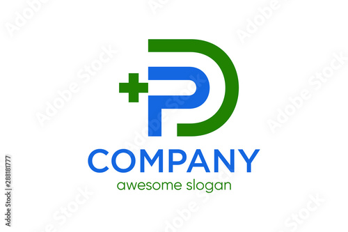 letter P and D abstract with health logo concept ready to use