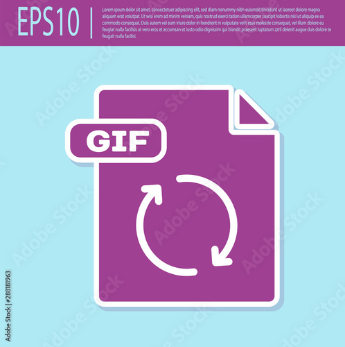 Retro purple GIF file document. Download gif button icon isolated on turquoise background. GIF file symbol. Vector Illustration