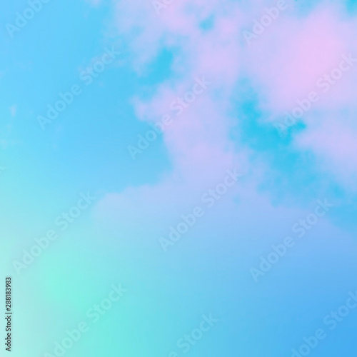 Abstract neon pastel background. Pink and teal blue sky, toned image, square frame