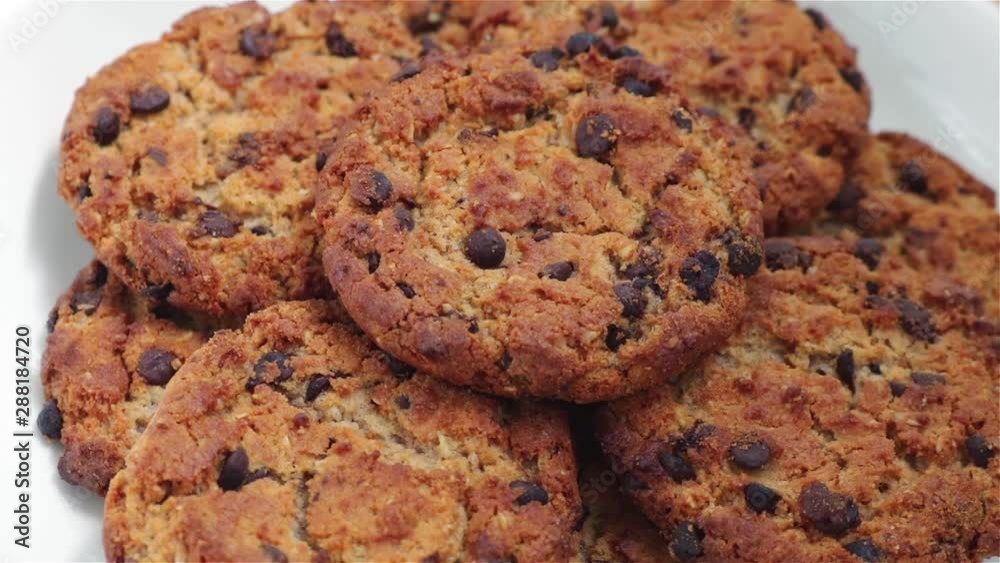 homemade chocolate cookies rotation close up homemade chocolate cookies rotation close up