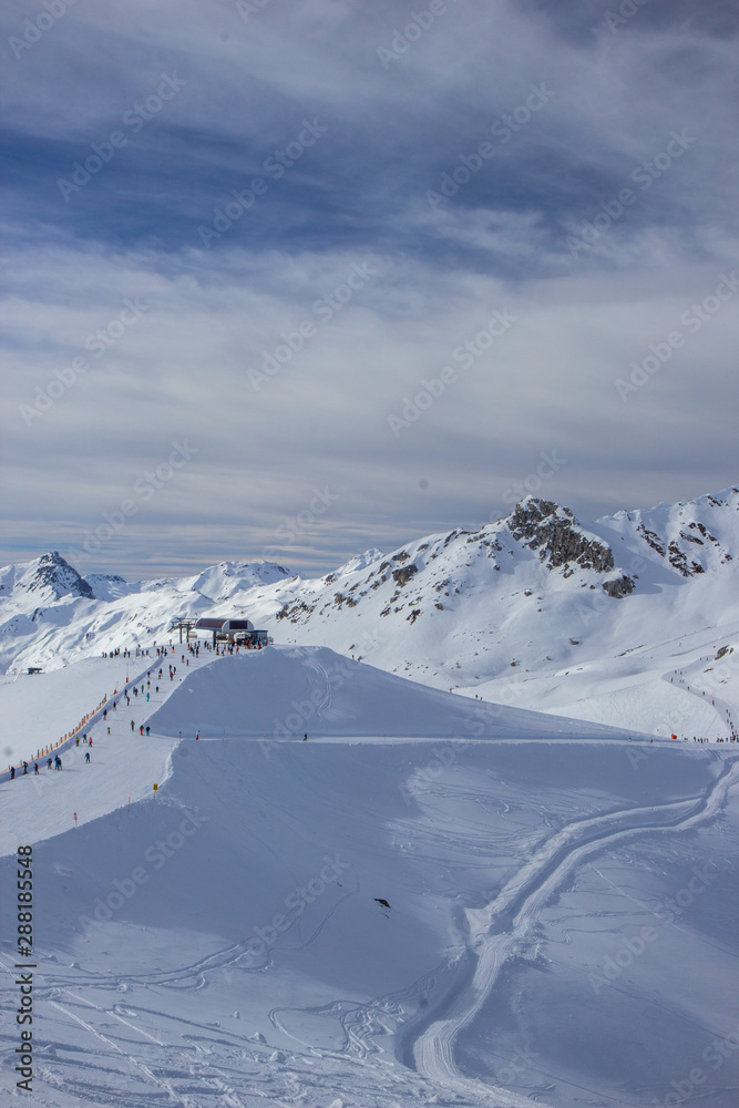 view of Mayrhofen ski resort in winter time, Austria