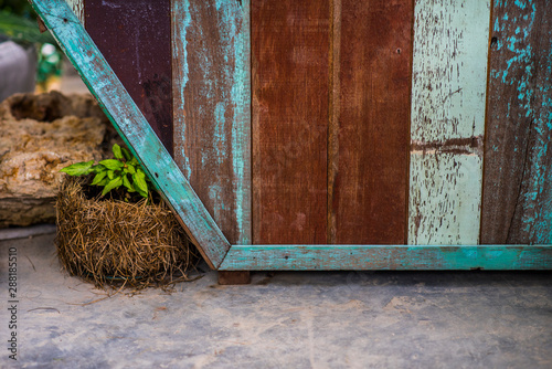  Gray and brown background.cemant and wood photo