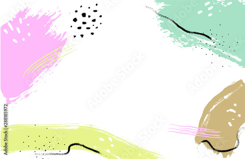 Abstract vector watercolor background. Horizontal banner with copyspace and  brush strokes and hand marks. 