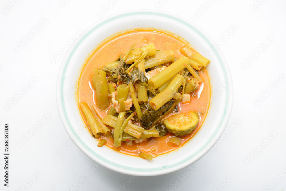Red Curry with Pork Belly and Water Spinach (Gang Tay Po), a coconut milk curry with sweet, sour and mellow flavor. And smell good from kaffir lime. Eat with hot steamed rice is so delicious. Red Curry with Pork Belly and Water Spinach (Gang Tay Po), a coconut milk curry with sweet, sour and mellow flavor. And smell good from kaffir lime. Eat with hot steamed rice is so delicious.