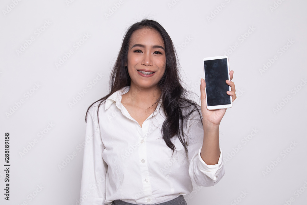 Young Asian woman with mobile phone. Young Asian woman with mobile phone.