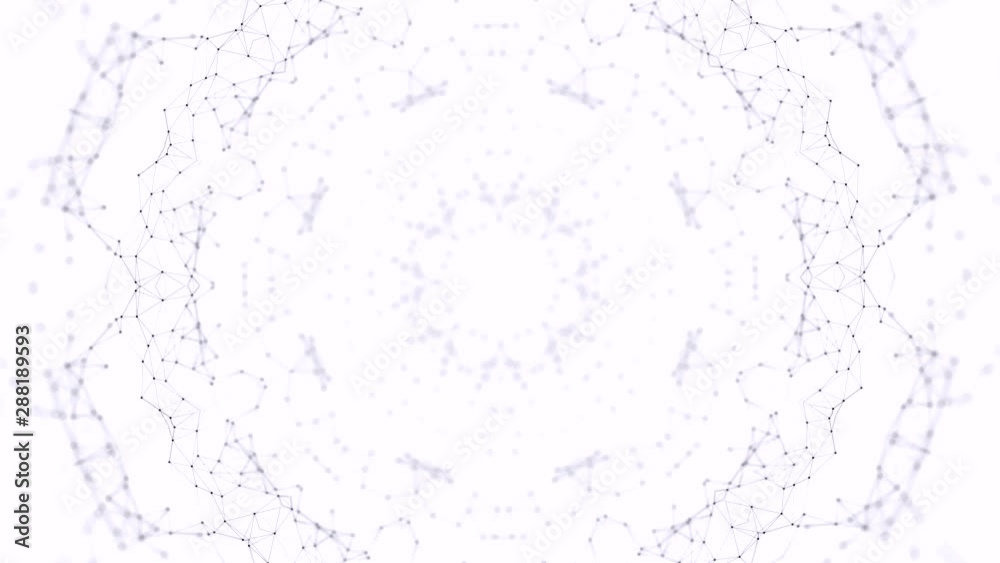 Abstract animation of hypnotic black plexes elements and particles rotating in kaleidoscope on white background. Animation. Beautiful kaleidoscope with and abstract pieces of graphics