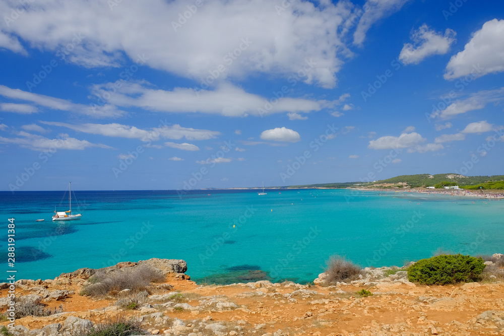 View on the beach Son Bou on the Balearic Island Menorca, Spain.
