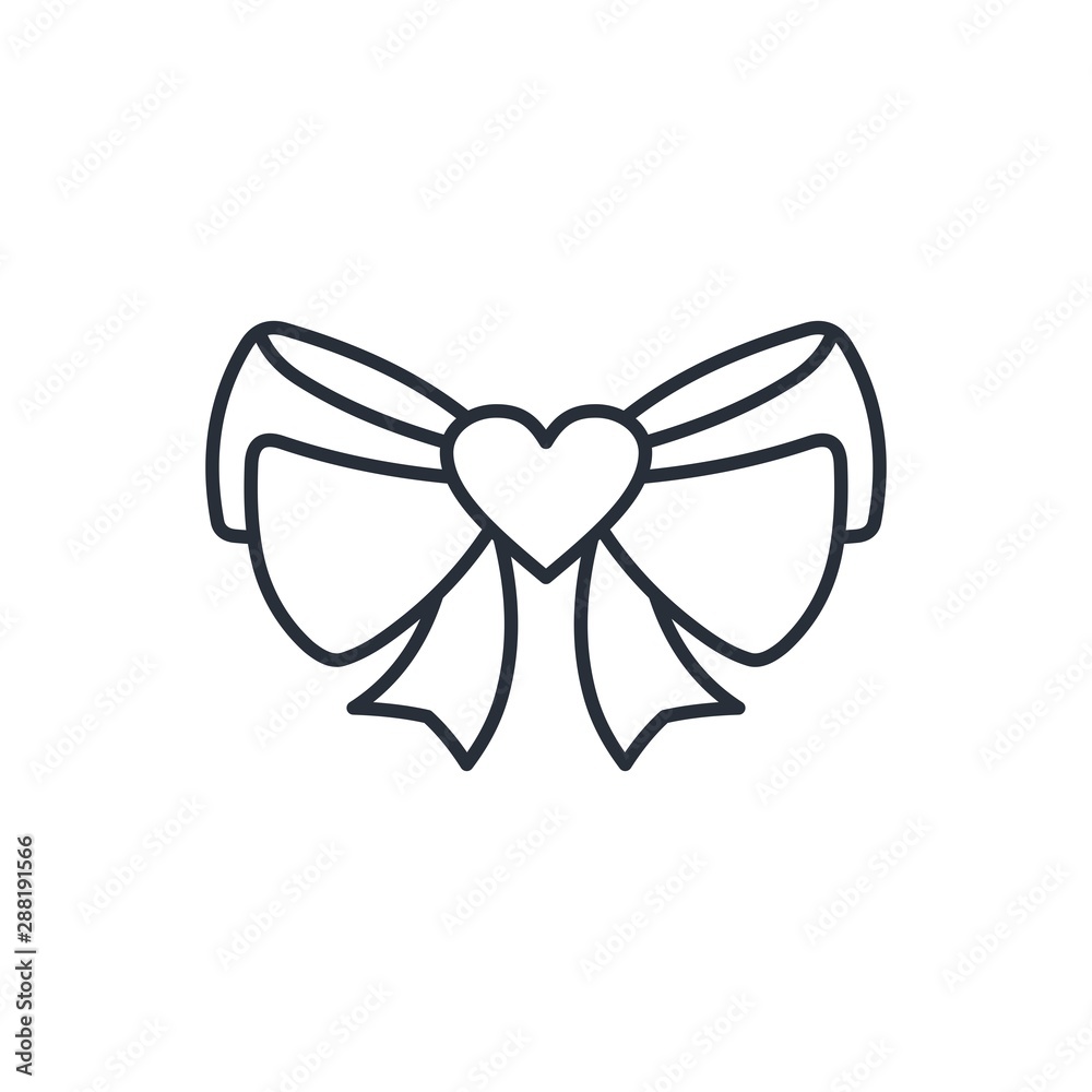 A heart. Bow. Holiday heart. Vector linear icon, on a white background. A heart. Bow. Holiday heart. Vector linear icon, on a white background.