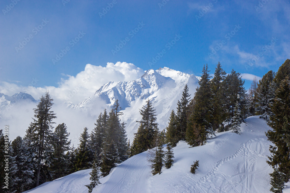view of Mayrhofen ski resort in winter time, Austria