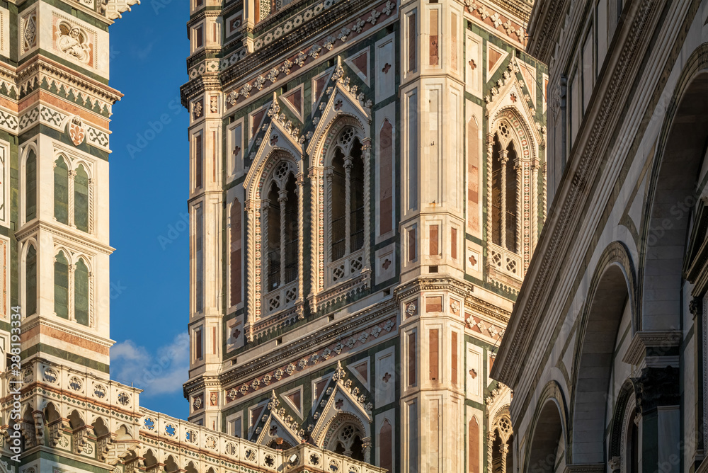 Detail view of beautiful facade The Dome (Santa Maria del Fiore), Florence, Italy