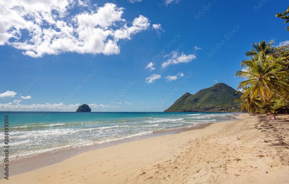 Martinique landscape view of the Diamond beach (Plage du Diamant) - West Indies, Antilles