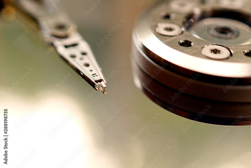 Hard disk drive without cover close up