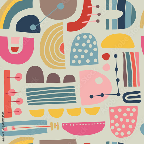 Abstract Scandinavian geometric seamless vector pattern. Modern vintage stylish Bauhaus background design for fabric, poster, cover, textile, web, wallpaper, postcard design. Scandi style home decor