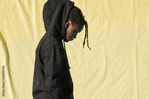 Modern black man in hoodie