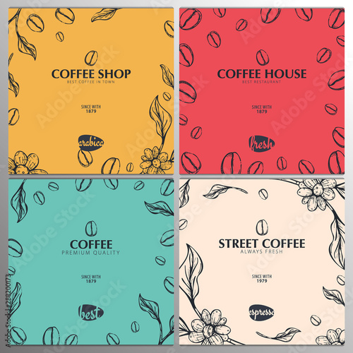 Set of Coffee Sketch banners with coffee beans and leaves for poster or another template design.