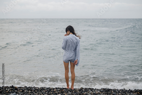 Windy seaside portrait